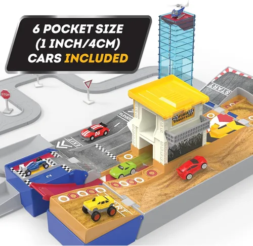 Miniatura 8 de Driven by Battat – Juego de pista de carreras plegable de 84 piezas con 6 autos mini – Incluye auto de carreras, camión monstruo y accesorios