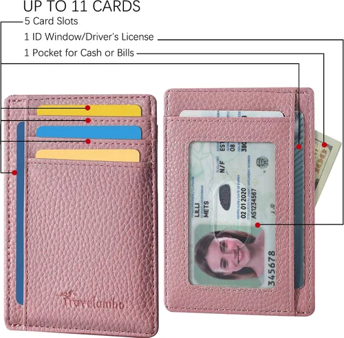 Miniatura 41 de Travelambo billetera mediana y minimalista de cuero para bolsillo frontal, con bloqueo de interferencia de radiofrecuencia