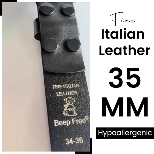 Miniatura 4 de Cinturón de cuero italiano de 1 3/8 pulgadas 1.378 in TSA y apto para aeropuertos sin metal para hombres y mujeres Cinturón italiano negro