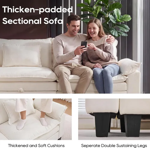 Miniatura 8 de URRED Sofá modular de gran tamaño, 87 pulgadas en forma de L, moderno y cómodo sofá nube con otomana móvil y almohadas, sofás de asiento profundo