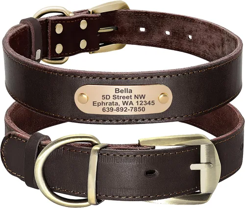 Miniatura 12 de Didog Collares de perro de cuero genuino con placa de identificación grabada, collar de perro de cuero suave personalizado con etiqueta de Azul