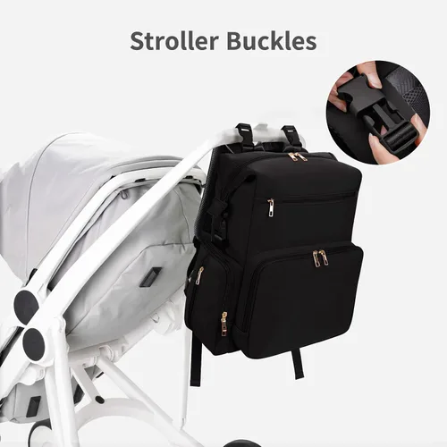 Miniatura 6 de CEI-CEI Mochila de neopreno para pañales con cambiador, bolsas de maternidad grandes para bebés recién nacidos, bolsa de viaje con bolsillos Negro