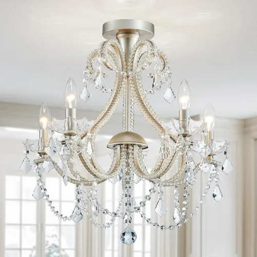 Miniatura 40 de WUZUPS Candelabro colgante de cristal con 5 luces, lámpara de techo moderna para dormitorio, pasillo, bar, cocina, baño, 20.3 pulgadas de alto