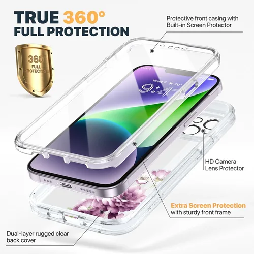 Miniatura 460 de Diaclara Funda diseñada para iPhone 16, mejorada [protección completa de la cámara], carcasa resistente de cuerpo completo con protector de pantalla