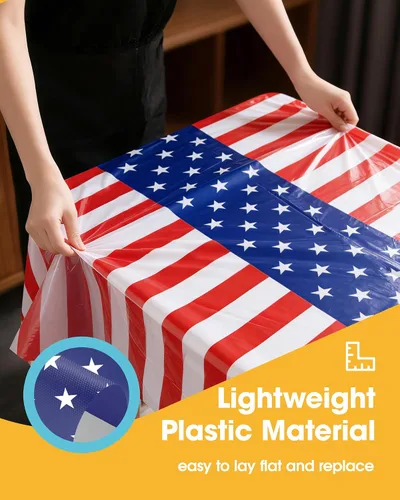 Miniatura 3 de Niuara Mantel de bandera estadounidense, paquete de 4 manteles patrióticos desechables de 54 x 108 pulgadas para mesas de 6 pies, decoraciones del 4