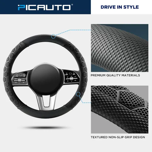 Miniatura 4 de PIC AUTO Funda de volante de masaje, protector de volante de automóvil de cuero de material de patrón de fútbol negro, accesorios