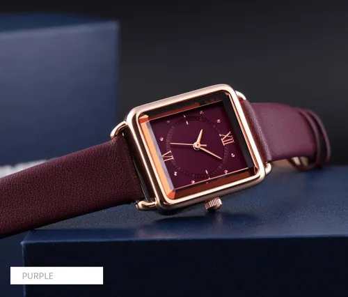 Miniatura 9 de carlien Reloj de cuarzo para mujer, elegante, rectangular, con correa de cuero y corona de zafiro