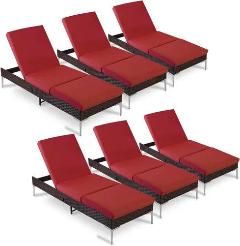 Miniatura 9 de Sillón de mimbre para exteriores, tumbona de piscina con respaldo reclinable infinito, muebles de patio, silla para tomar el sol con cojín