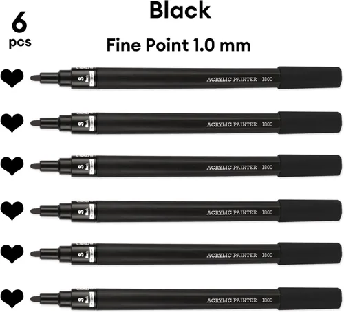Miniatura 2 de Dyvicl Marcadores de pintura acrílica negra, bolígrafos de pintura de punta fina, marcadores acrílicos para pintura de roca, piedra, cerámica