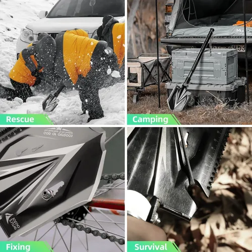 Miniatura 6 de Zune Lotoo Pala de camping, multiherramienta plegable, 18 en 1, pala táctica compacta de supervivencia, acero de alto carbono, equipo de campamento