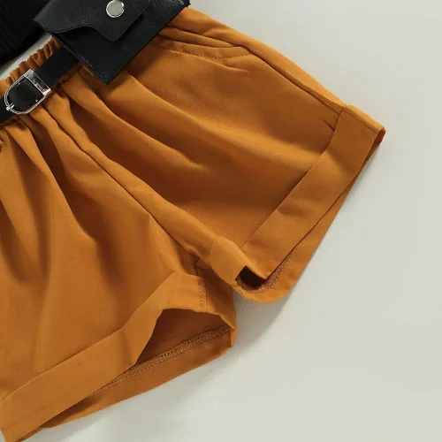 Miniatura 195 de TheFound Trajes de verano para niñas pequeñas, sin mangas, de punto acanalado, halter, pantalones cortos, ropa para recién nacidos, conjunto de 3