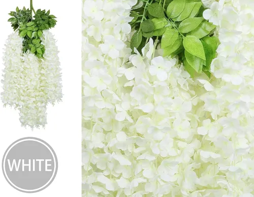 Miniatura 3 de U'Artlines - Juego de 36 piezas (total 139 pies) de enredaderas artificiales de glicinas y ratán, guirnaldas colgantes de flores de seda para Blanco