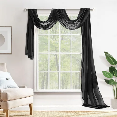 Miniatura 19 de MIULEE Cenefa Beige para Ventana para Fiesta - Cortina Transparente Cenefa Superior Tratamiento de Ventana Cortinas Decorativas para Arco de Boda