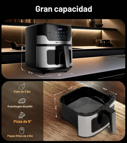 Miniatura 6 de Emerson Freidora de aire SmartVoice de 5.3 cuartos de galón, más de 1000 comandos de voz, cocina digital 6 en 1, diseño compacto de encimera, cocina