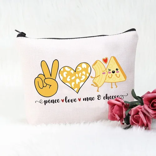 Miniatura 2 de POFULL Divertido Mac y Queso Amor Comida Regalo Paz Amor Mac y Queso Bolsa Cosmética Macarrones Y Queso Regalo, Peace Love Mac Bag