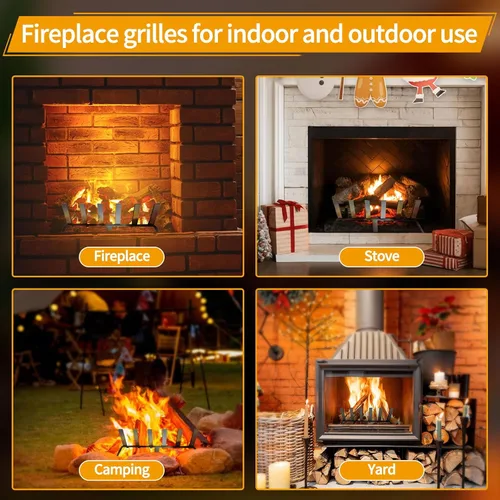 Miniatura 7 de Rejilla para chimenea, soporte sólido para leña de hierro fundido de 21 pulgadas, rejilla de fuego para accesorios interiores de chimenea