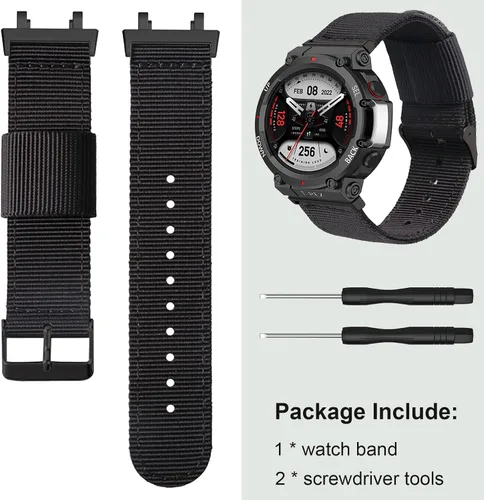 Miniatura 6 de Hijiawee Correas de repuesto aptas para Amazfit T-Rex 2, correa de lona de nailon tejido suave para reloj T-Rex2, hombres y mujeres Negro