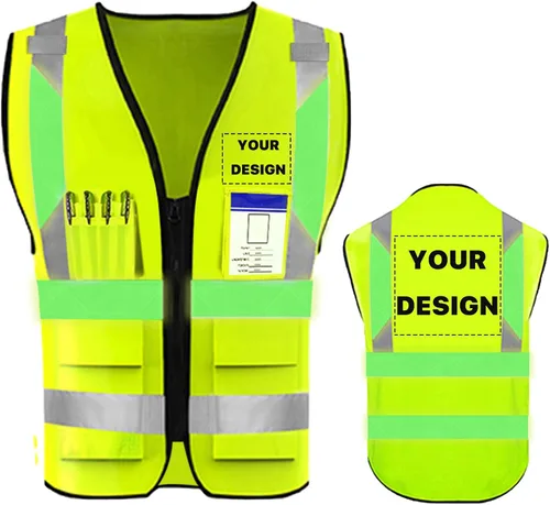 Miniatura 29 de Chaleco de seguridad de alta visibilidad reflectante, personaliza tu logotipo, ropa de trabajo de seguridad con tiras reflectantes y bolsillos A