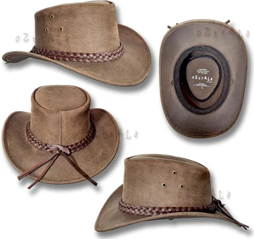 Miniatura 6 de Oztrala Sombrero de cuero aceitado australiano Outback australiano vaquero australiano occidental para hombres y mujeres niños negro marrón WO HL11
