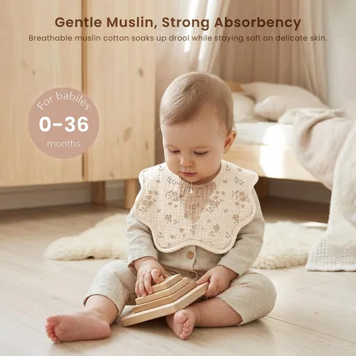 Miniatura 2 de Konssy Baberos de muselina para bebé 100% algodón absorbente tipo bandana para babeo y dentición, set de 6 para bebés niños y niñas Floral