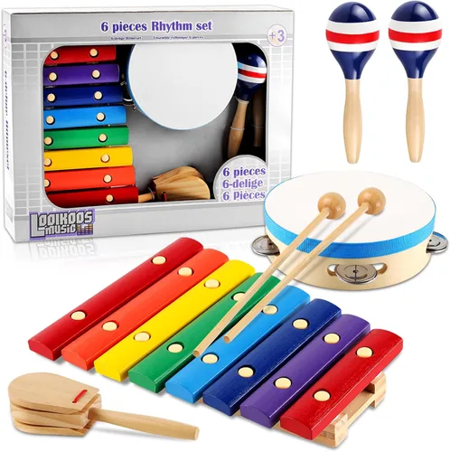 LOOIKOOS Instrumentos Musicales para Niños Juguetes Montessori de Madera para Niños Pequeños, Conjunto de Instrumentos de Percusión para Niños