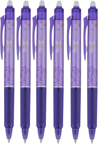 PILOT FriXion Ball Clicker - Bolígrafo retráctil de tinta de gel borrable, punta extrafina, 0.020 in, 6 unidades (morado)