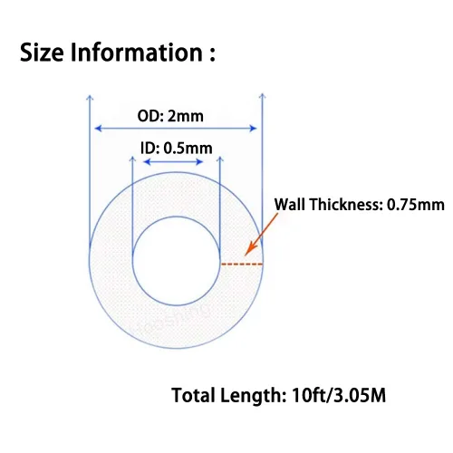 Miniatura 2 de Hooshing - Tubo de silicona de 0.5 mm ID x 2 mm OD de 10 pies, tubo de goma de silicona de grado alimenticio flexible, tubo de goma de silicona pura