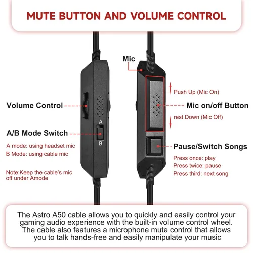 Miniatura 3 de Cable auxiliar A50 con silencio en línea y control de volumen compatible con Astro A10, A30, A40 TR, A40, A50, cable de auriculares A40