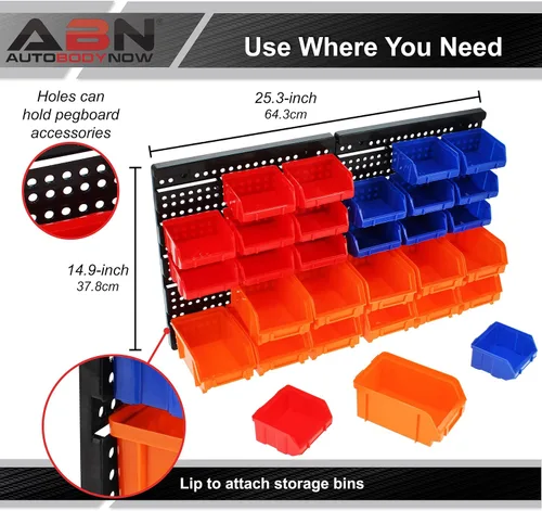 Miniatura 3 de ABN Organizador de clavos y tornillos para montar en la pared, 30 piezas pequeñas organizador para almacenamiento en tienda y garaje