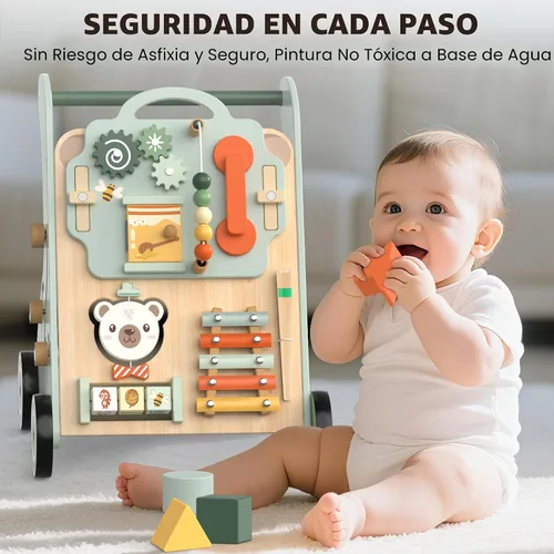 Miniatura 8 de WOODMAM Andador de madera para bebé, Andador de bebé ajustable para empujar para niños de 1 año, Andador Montessori 10 en 1 para niños y niñas