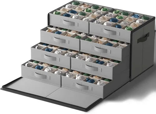 Miniatura 8 de SONGMICS Caja de almacenamiento de adornos navideños, con lateral abierto, contenedor de almacenamiento de Navidad apilable con tapa, 4 bandejas