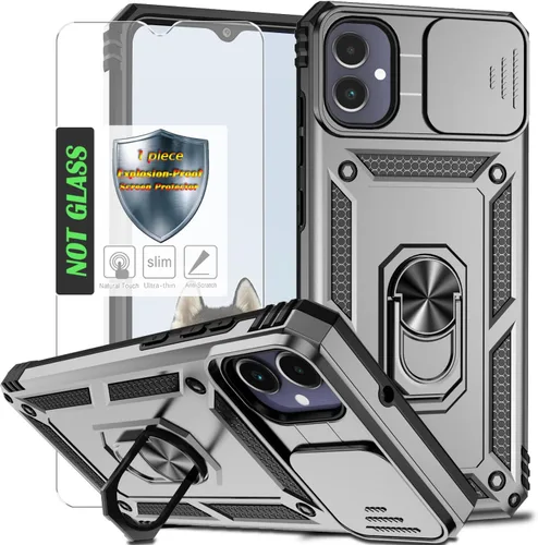 Miniatura 24 de Funda para Galaxy A26 con cubierta para lente de cámara, protector de pantalla HD, protección contra caídas de grado militar, soporte de anillo