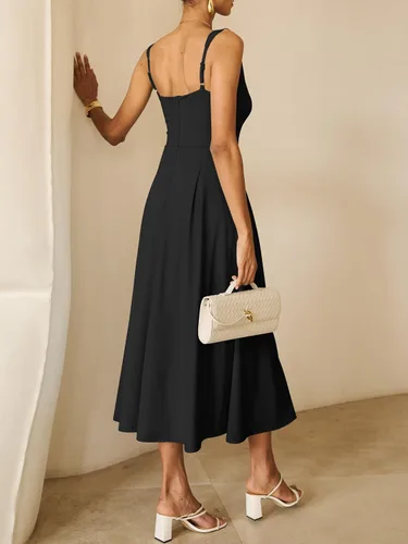 Miniatura 3 de ANRABESS Vestido de verano para mujer, para invitada de boda, cuello cuadrado, acampanado, sin mangas, fluido, elegante, formal, cóctel, fiesta