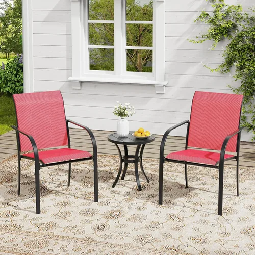 Miniatura 41 de VICLLAX Juego de 2 sillas de patio pequeñas para exteriores, juego de sillas apilables para patio y mesa de comedor cuadrada para porche delantero