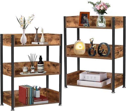 Miniatura 12 de VECELO Estantería pequeña, organizador de almacenamiento de 3 niveles, estantería industrial para oficina en casa, sala de estar, dormitorio, 30