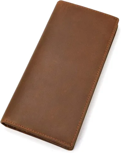 Miniatura 4 de Billetera larga de cuero genuino para hombre, cartera plegable grabada
