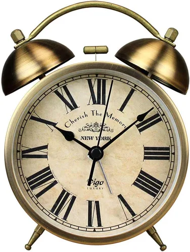 Maxspace Reloj de mesa de metal dorado, retro vintage sin tictac, pequeño reloj despertador, funciona con pilas, movimiento de cuarzo silencioso de