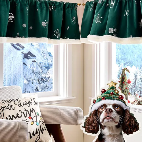 jinchan Cenefa de cortina de Navidad inspirada en Papá Noel, cenefa de terciopelo verde, decoración navideña de 16 pulgadas, tratamiento de ventana