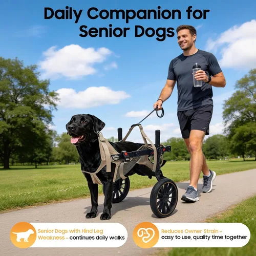 Miniatura 7 de Silla de ruedas ajustable para perros grandes para patas traseras Ayuda de rehabilitación para caminar con arnés y ruedas grandes para perros