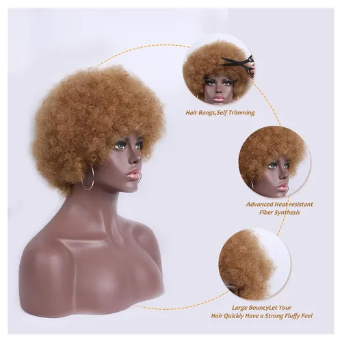 Miniatura 5 de Peluca rizada de los años 70 para mujeres negras, peluca afro afro afro de aspecto natural grande y flexible, 8 pulgadas