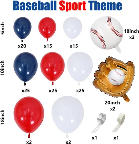 Miniatura 2 de VitaCraft Kit de arco de guirnalda de globos de béisbol, 136 piezas de arco de globos rojo, blanco y azul marino con guante de béisbol globo