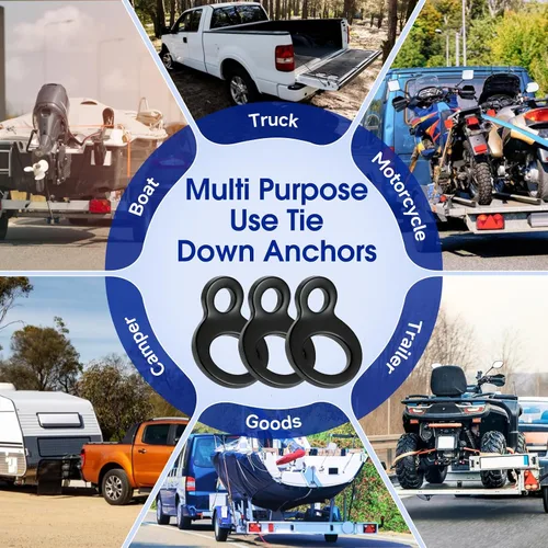 Miniatura 5 de Paquete de 4 correas de anclaje negras Feanron para remolque de motocicleta, accesorios de acero inoxidable ATV Dirt Bike Accesorios, anillo