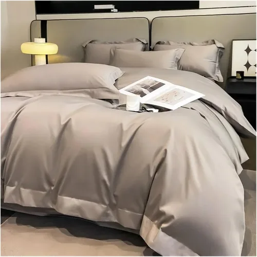 Miniatura 5 de Bed, Bedding Sets Cotton Solid Color Double Twin 4 Piece Duvet Cover Set Flat Sheet Pillowcase Purple