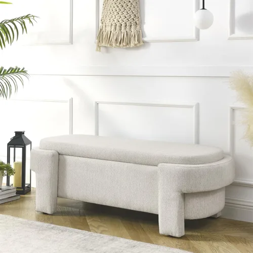 Miniatura 7 de LKTART Banco otomano tapizado de tela de lino con gran espacio de almacenamiento, banco de almacenamiento para sala de estar, entrada, color beige