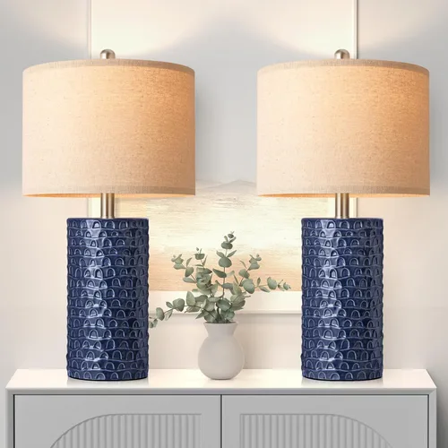 PARTPHONER Juego de 2 lámparas de mesa de cerámica modernas de 23 pulgadas, lámparas de mesa para sala de estar, lámparas de noche rústicas de