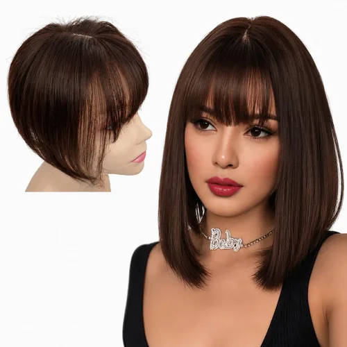 Miniatura 11 de Anemone Flequillo de cabello humano con clip para mujer, base de encaje de seda 3D, extensión de cabello natural falso para retroceder la línea