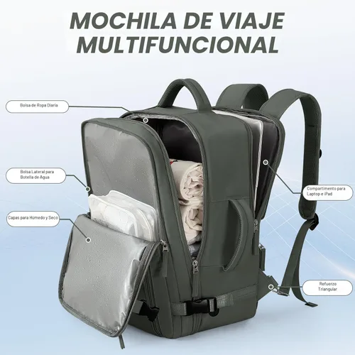 Miniatura 3 de Mochila de viaje de mano aprobada por aerolíneas Beraliy para hombres y mujeres, Verde oliva-Verde, Grande, Mochilas de viaje