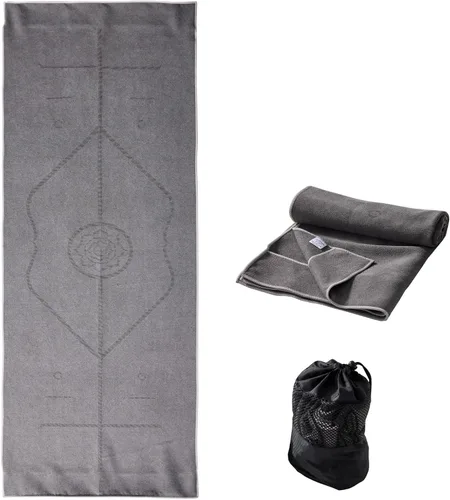 Miniatura 8 de Toalla para esterilla de yoga con líneas de alineación, 72 x 24 pulgadas, cubierta antideslizante para yoga, pilates, ejercicio, fitness, con bolsa