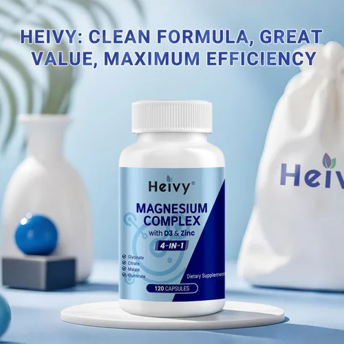 Miniatura 9 de Heivy Complejo de magnesio 4 en 1 con zinc y vitamina D3, 320 mg de magnesio elemental (glicinato/citrato/gluconato/malato), 120 cápsulas
