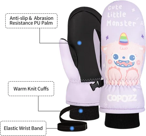 Miniatura 3 de COPOZZ Guantes de esquí para niños, 3M Thinsulate con aislamiento térmico para niños, guantes de nieve resistentes al viento y cálidos guantes